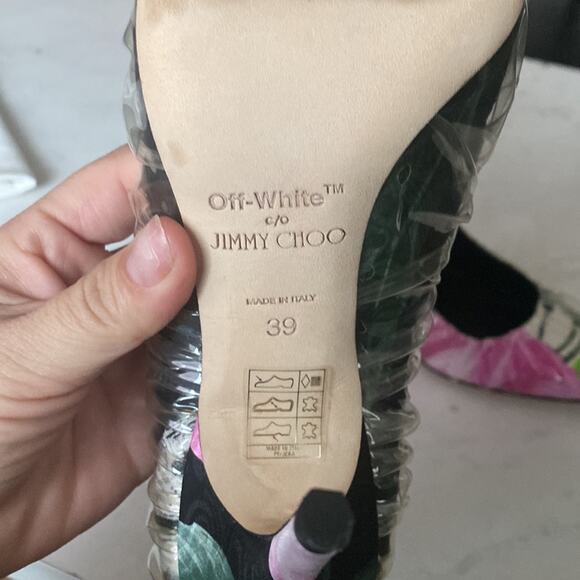 OFF-WHITE C/O JIMMY CHOO Anne 100 PVC-Wrapped Floral-Print Satin Pumps - Picture 10 of 10